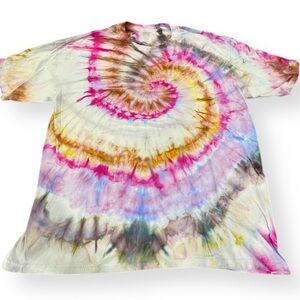 Funky tie dye t-shirt 3XL purple gold gray blue spiral ice dye